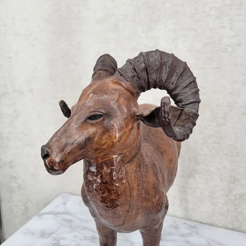 Vintage Tooled Leather Ram Sculpture Folk Art Perfect for your Cabin Lodge Ranch